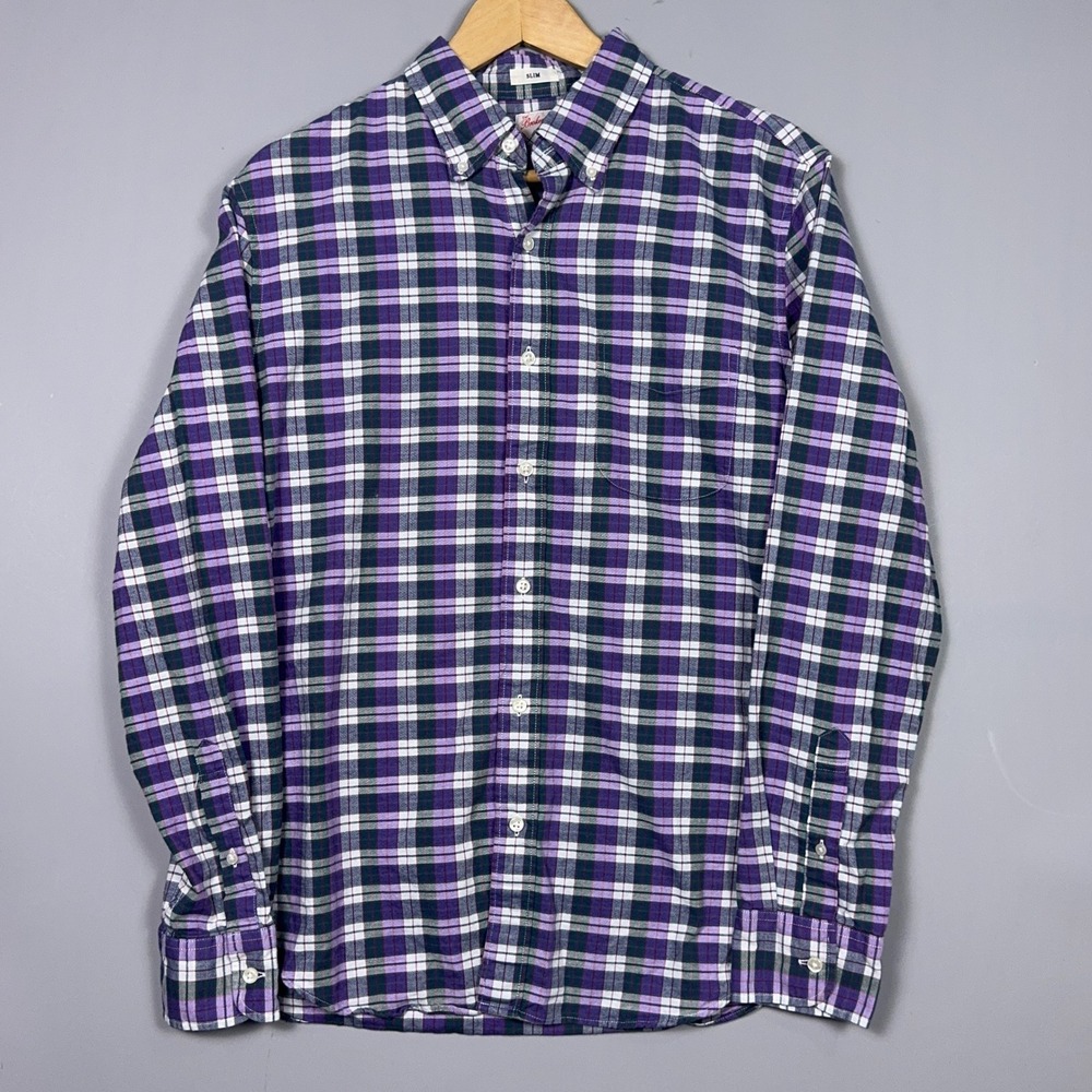 J Crew Slim Broken In Oxford‎ Shirt Mens Medium Cotton Purple Plaid Preppy